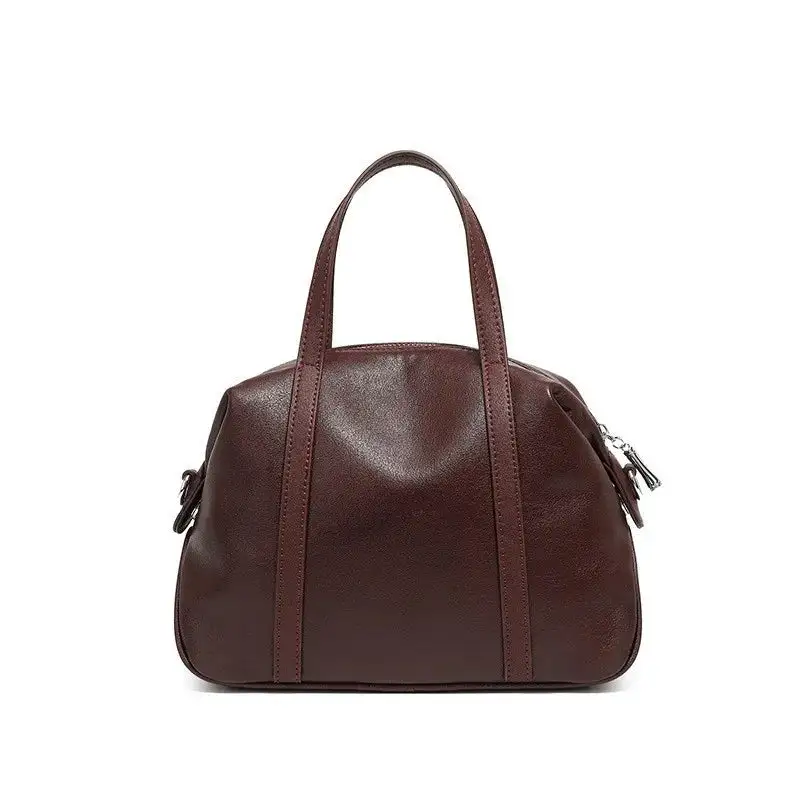 Luxe Craft: Premium Cowhide Leather Bowling Handbag
