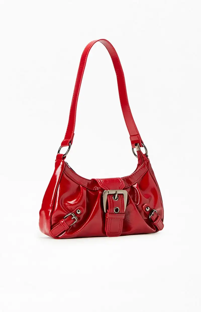 PacSun Red Faux Leather Front Buckle Shoulder Bag