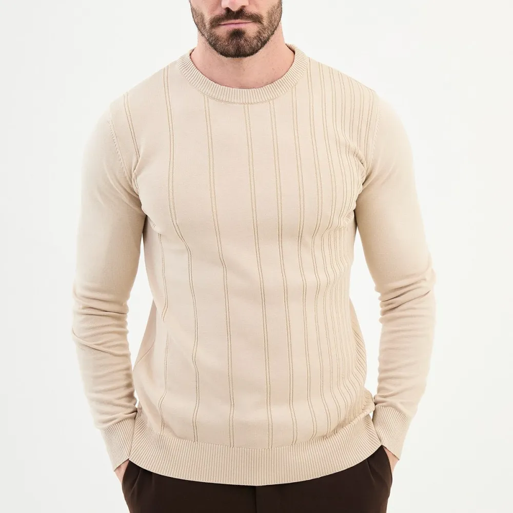 Contemporary Long Sleeve Slim Fit Cotton Knit Sweater
