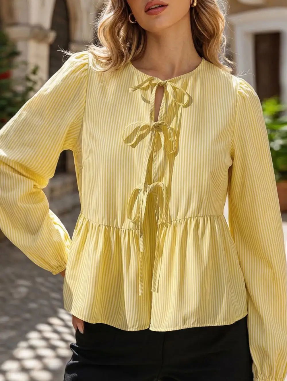 Stripe Tie Front Long Sleeve Shirt