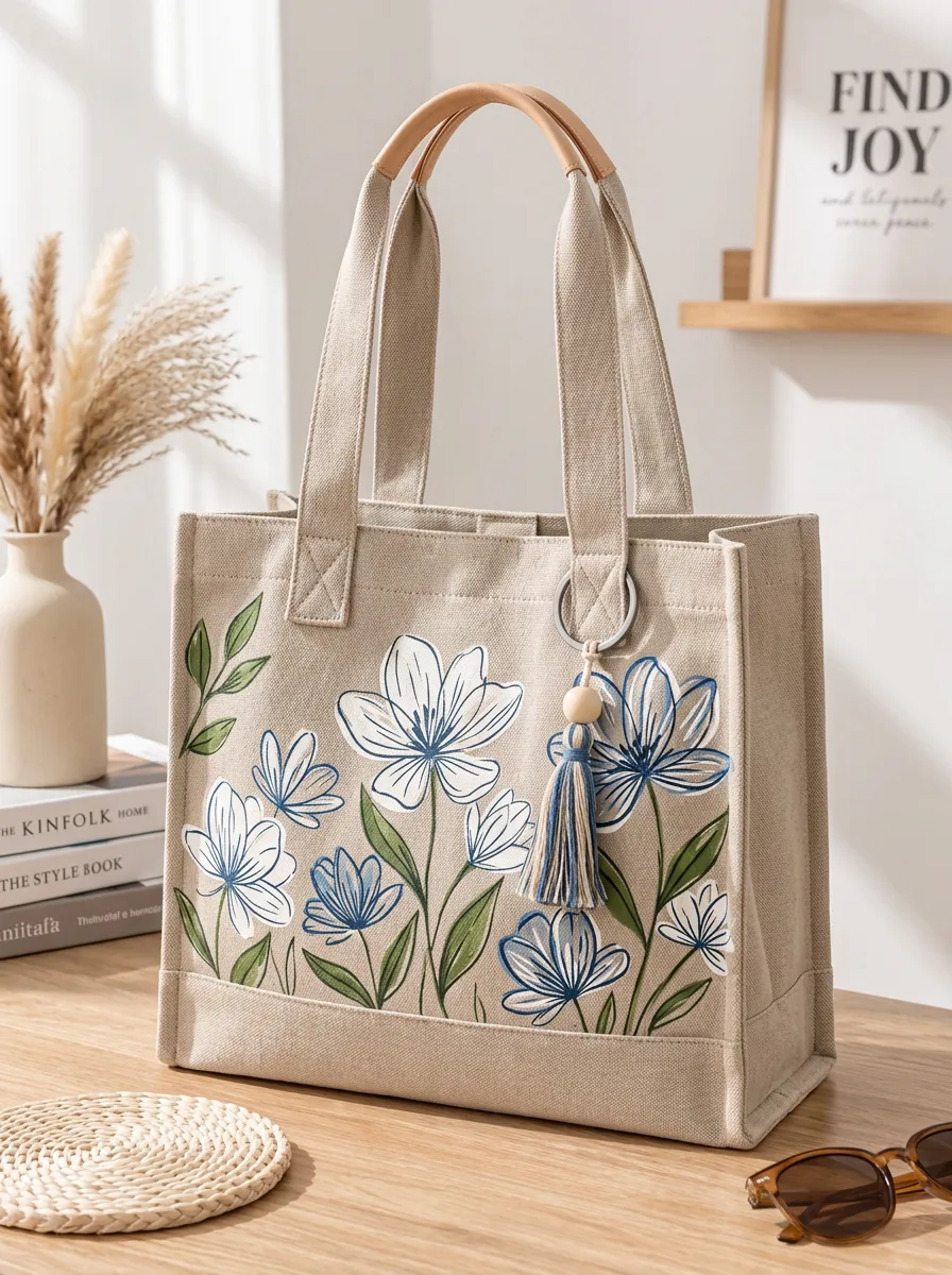 Women's Floral Canvas Print Shoulder Tote Bag