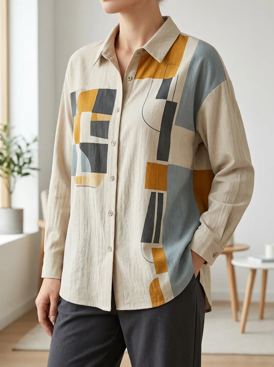 Women's Abstract Geometric Art Expressive Shirt