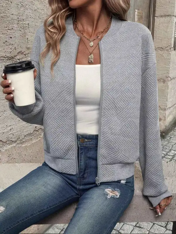 Texture Zip-Up Bomber Jacket