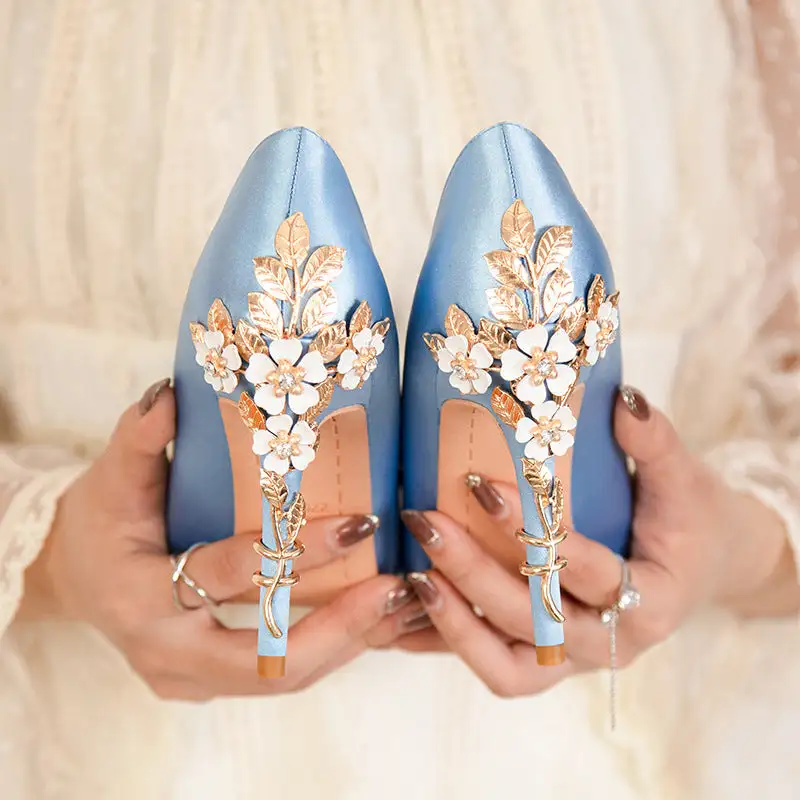 Pointed Toe Stiletto Heel Floral Detail Bridal Style High Heels