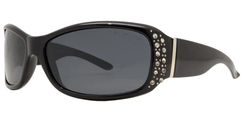 Women's Rectangular Polarized With Metal Accent And Rhinestones Sunglasses