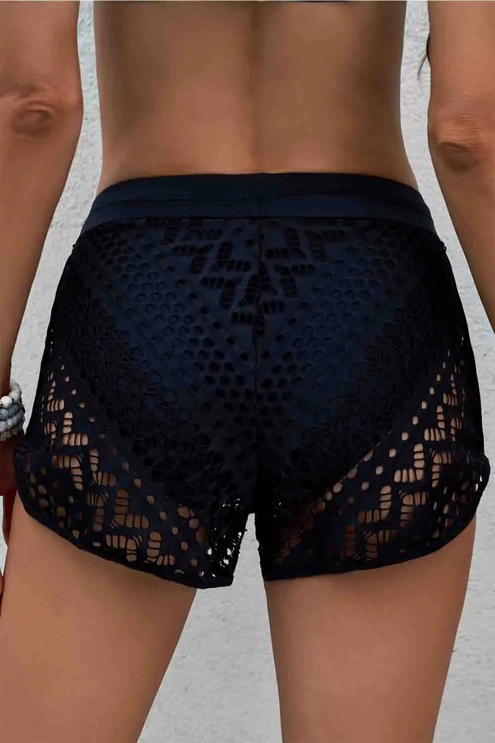 Swimwear Lace Panel Drawstring Waist Plus Size Swim Shorts