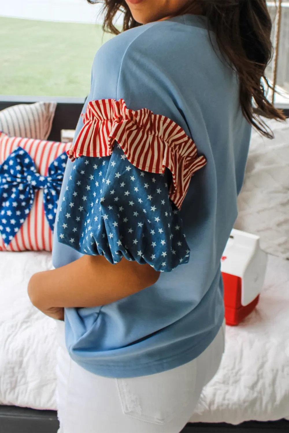Beau Blue Stars Stripes Short Sleeve Top