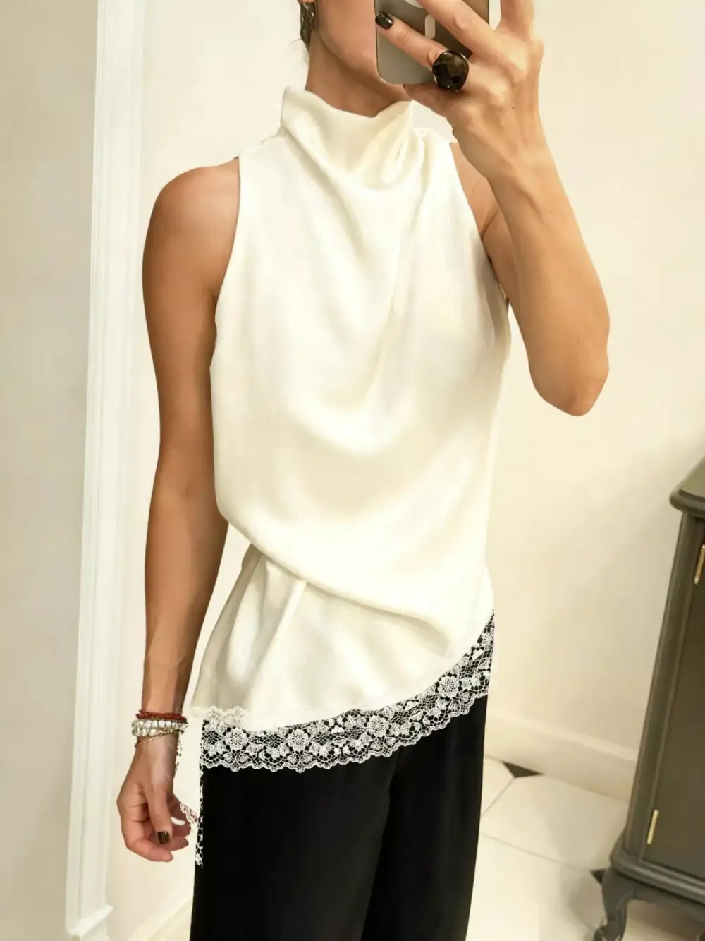 High Neck Lace Trim Cami
