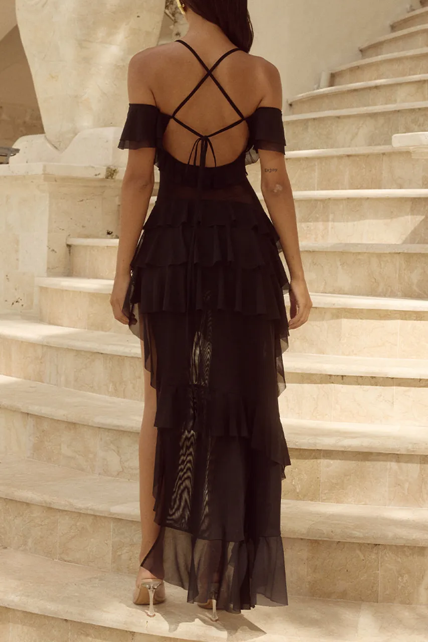 Straight Neck Asymmetric Hem Maxi Dress