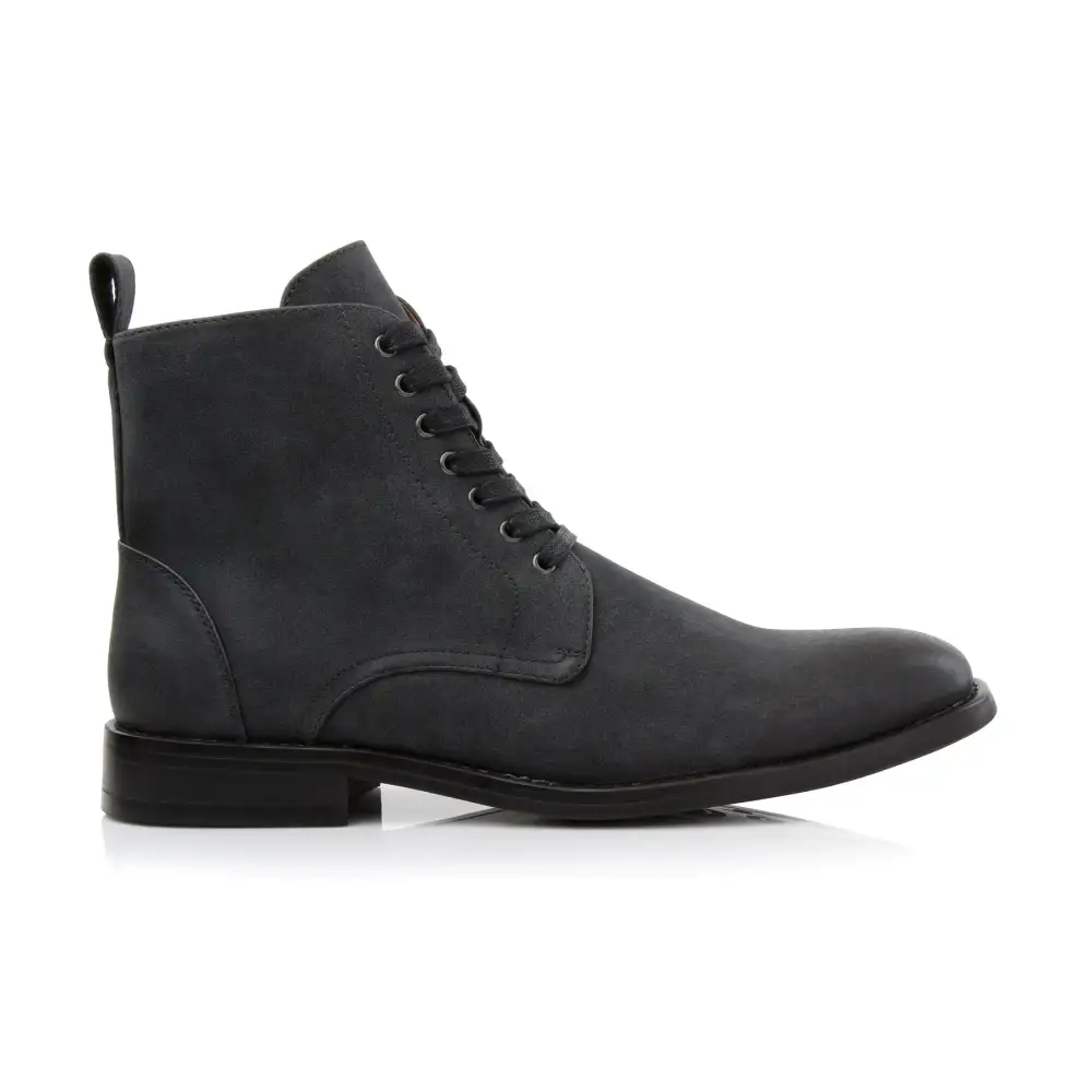 Faux-Leather Burnished Lace-Up Ankle Boots