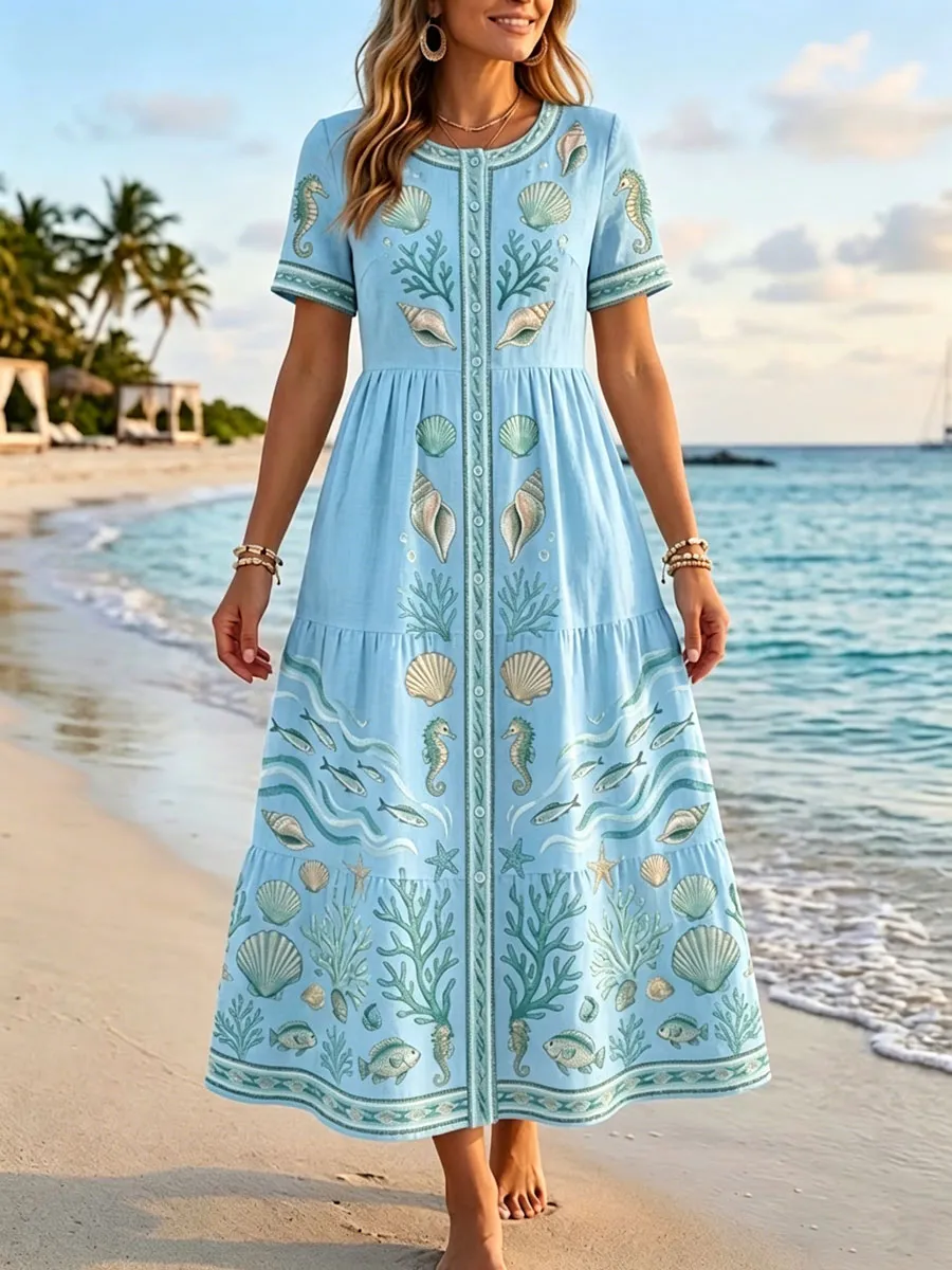 Women'S Sea Turtle Print Vacation Dress