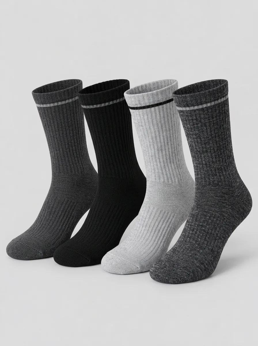 Men's Casual Daily Wear Striped Cuff Ribbed Cotton Socks 4-Pack