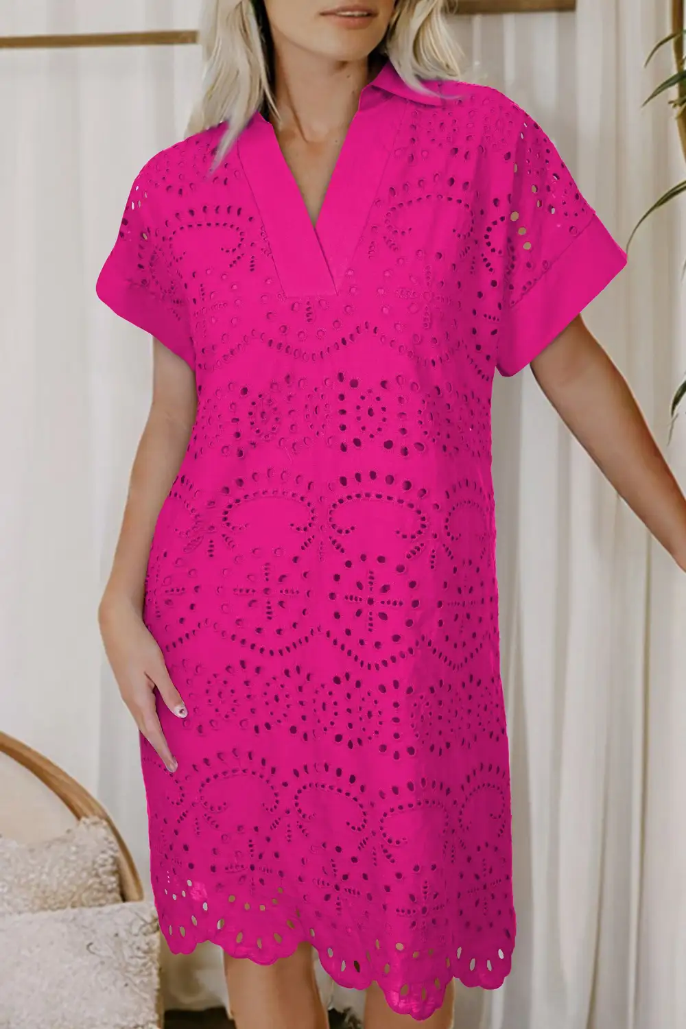 Eyelet Detail Embroidered T-Shirt Mini Dress