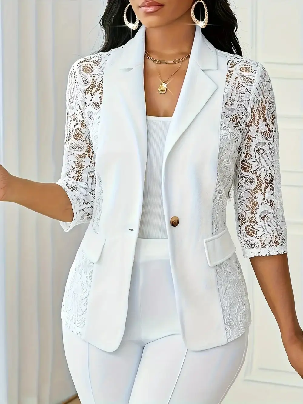 Lace-Trim Tailored Blazer