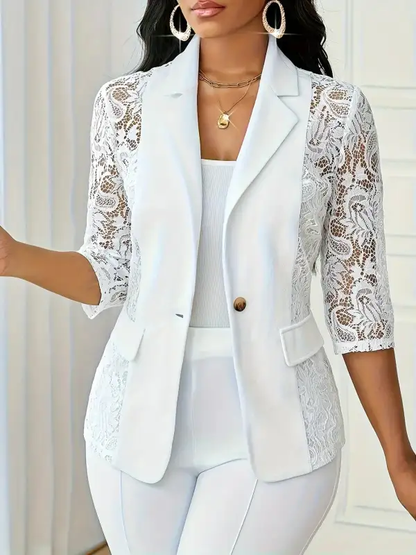 Lace-Trim Tailored Blazer