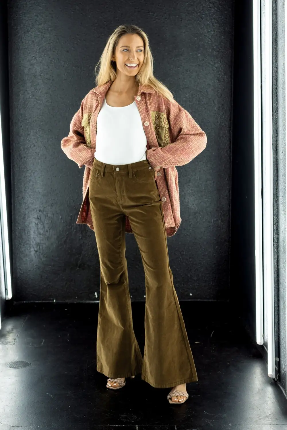 Corduroy High Rise Flared Western Jeans