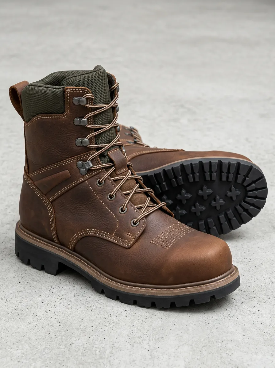 Men's Waterproof Work Boots with Patterned Detail