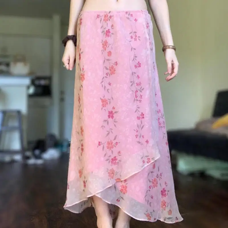 Classic Midi Mesh Floral Knit Skirt