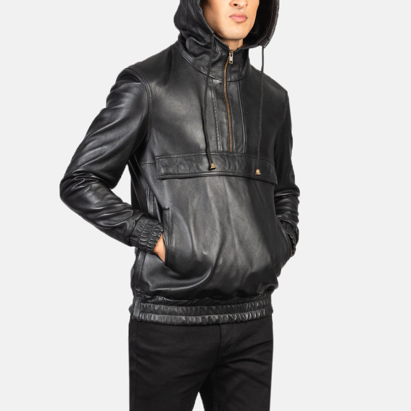 Men's Utility Hooded Leather Jacket