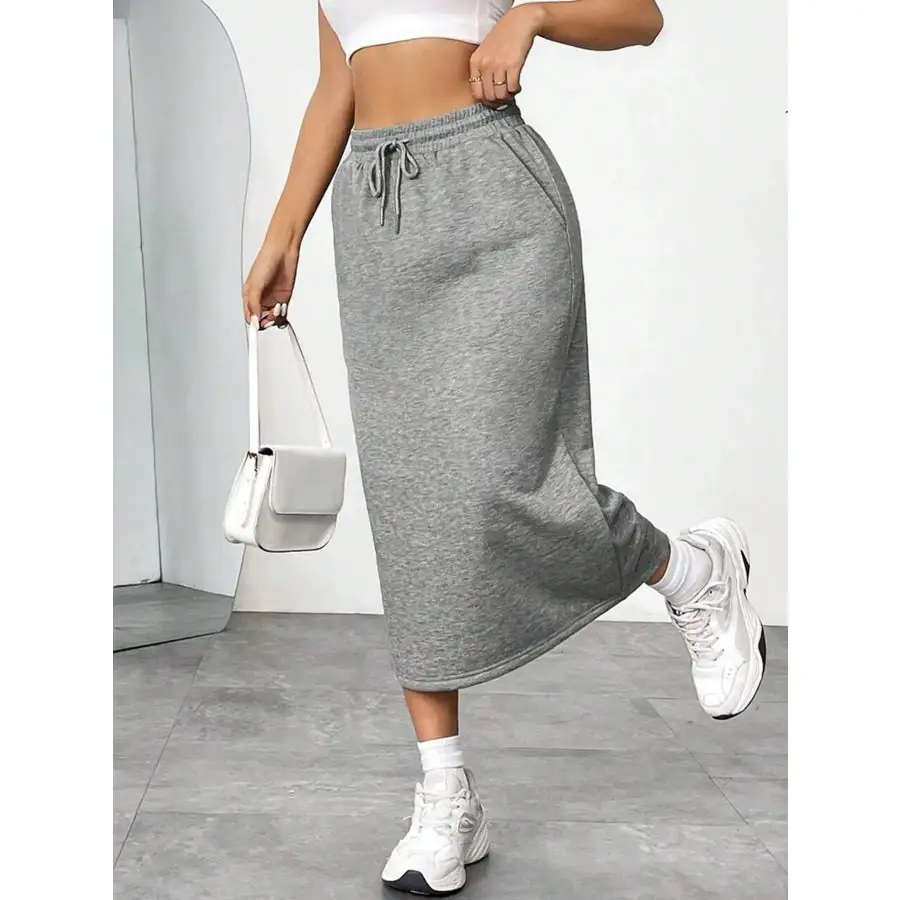 Slit Drawstring Midi Skirt