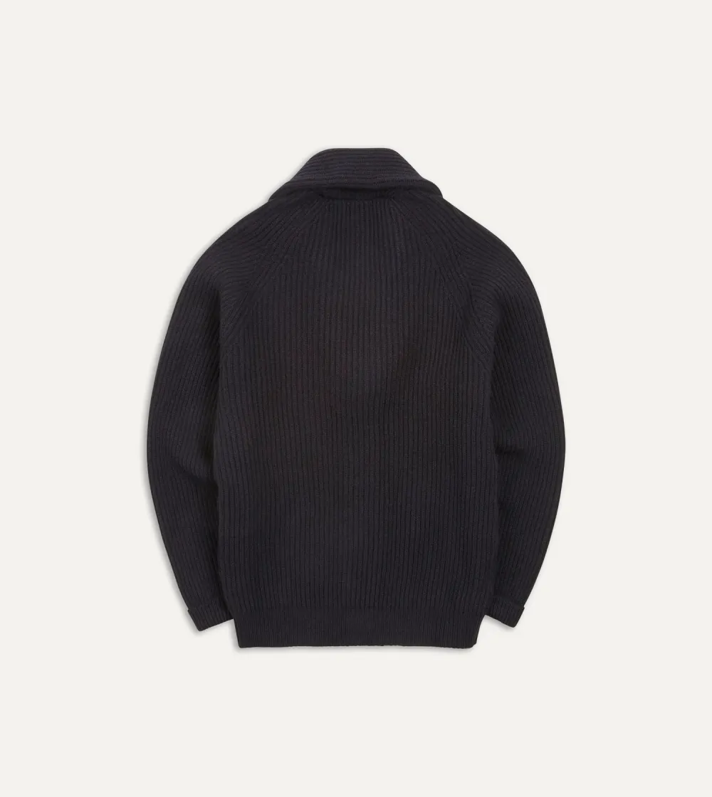 Casual Style Navy Lambswool Shawl Collar Cardigan