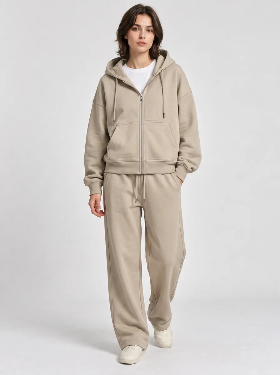 Unisex Minimalist Zip-Up Hoodie Contemporary Two-Piece Set