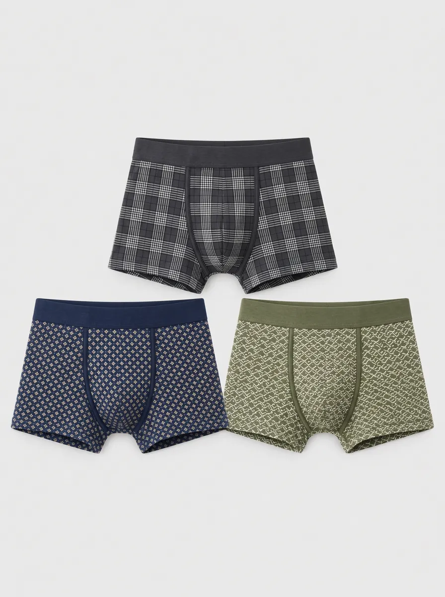 Men's Plaid Geometric Pattern Printed Boxer Briefs 3-Pack