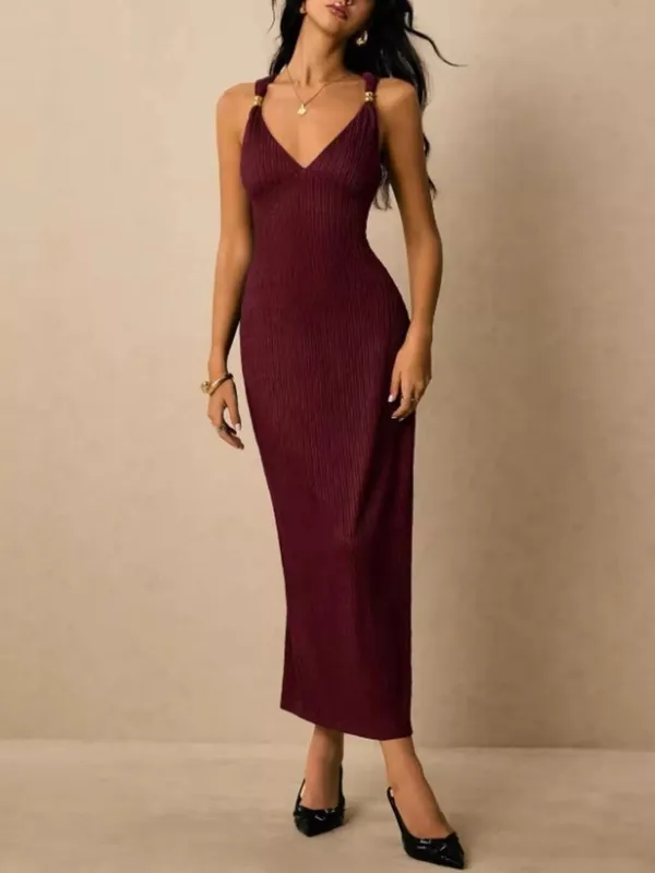 Sleeveless Ribbed Knit Midi Dress