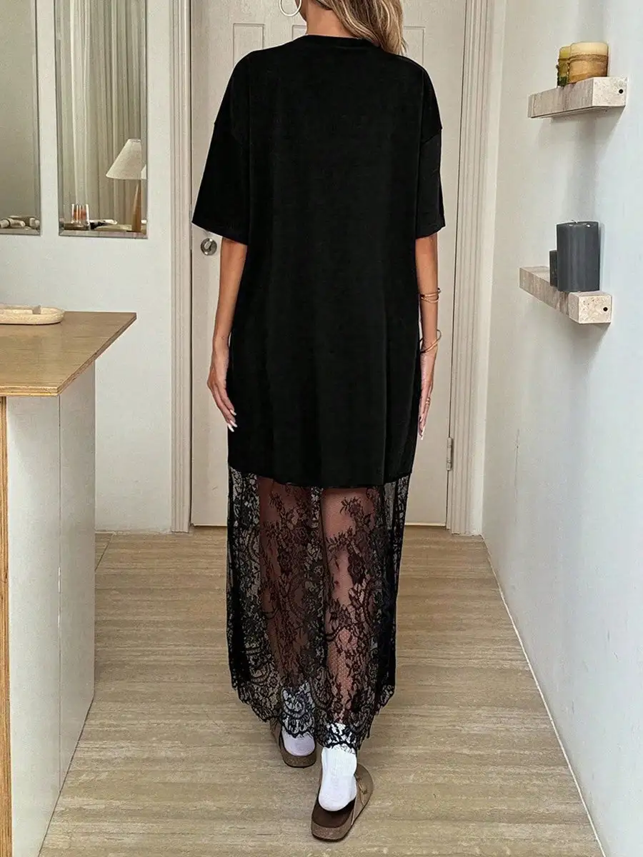 Through Sleeve Neck Maxi Dress