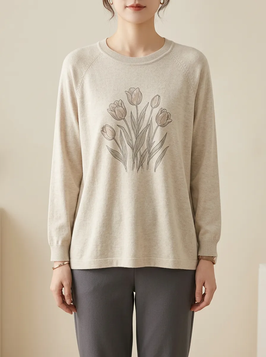 Women's Tulip Graphic Raglan Knit Sweater