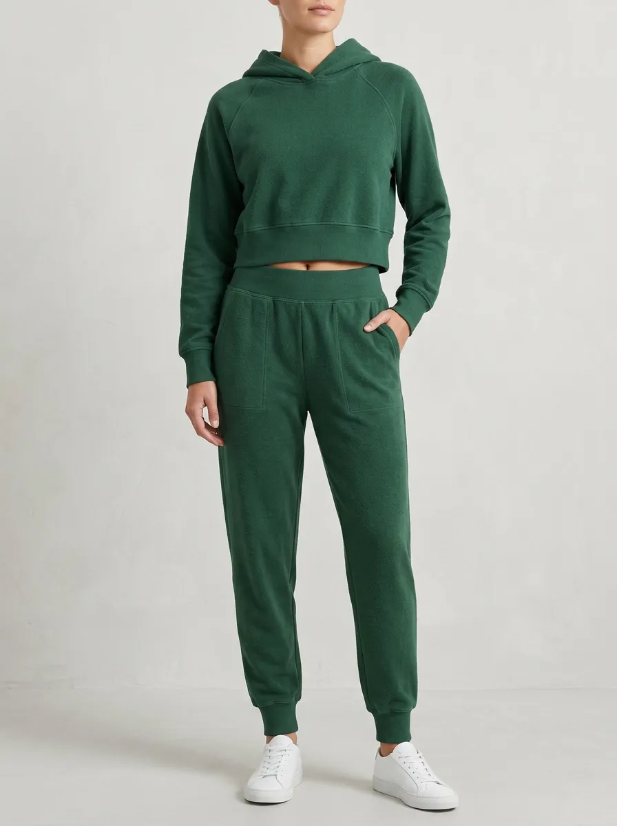 Women's Forest Green Cropped Raglan Hoodie and Patch-Pocket Jogger Set