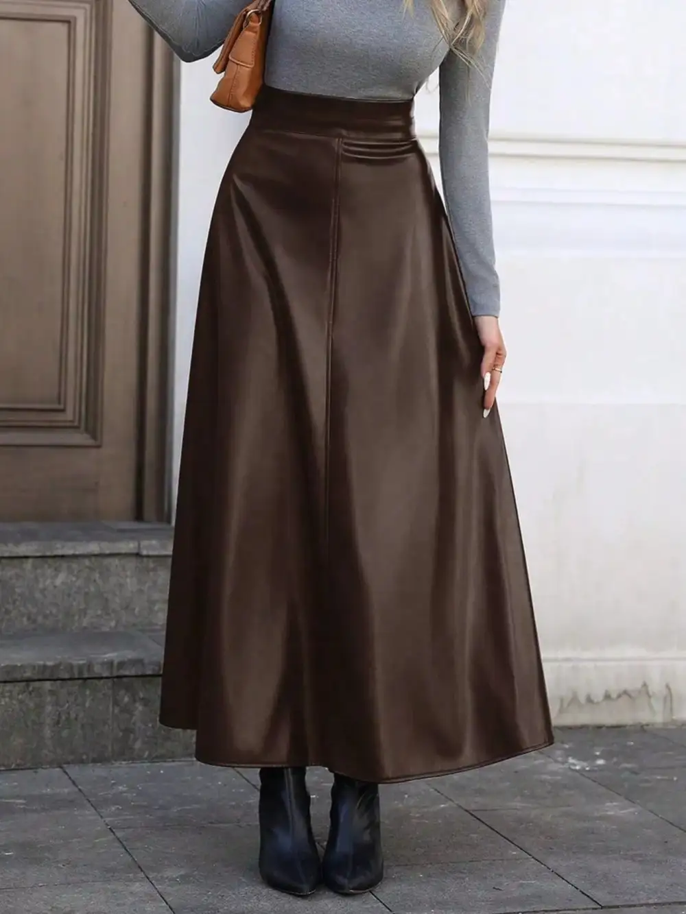 Line Faux Leather Skirt