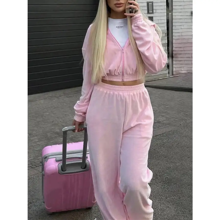 Zip Up Hoodie and Pocketed Pants Set
