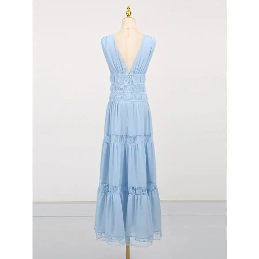 Tiered V Neck Sleeveless Maxi Dress