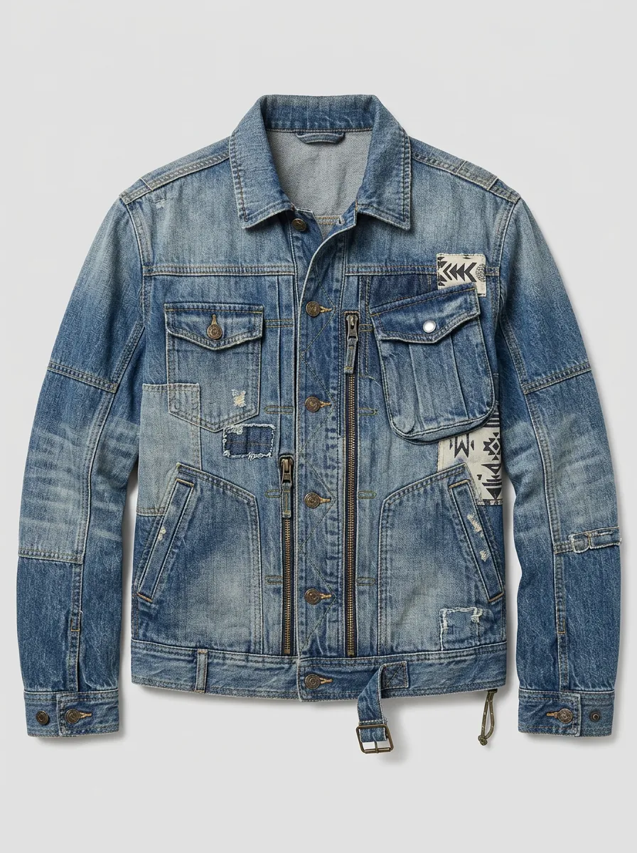 Men's Distressed Patchwork Denim Jacket