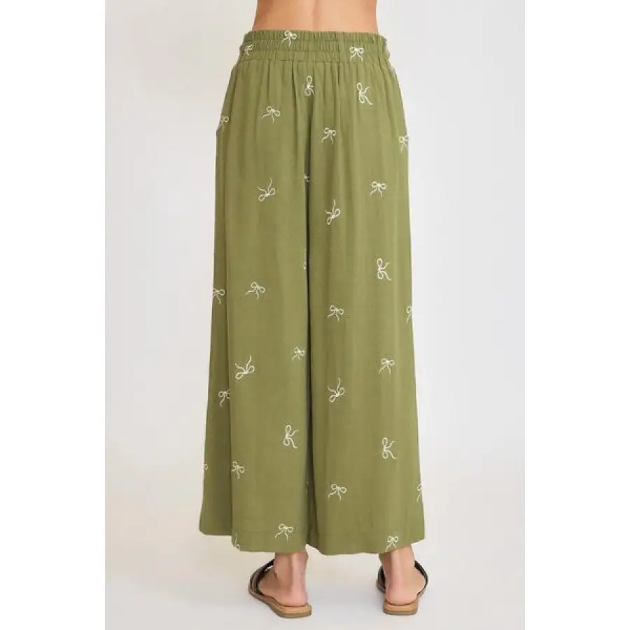 Classic Full Size Lace Drawstring Embroidered Bow Wide Leg Pants Plus Size
