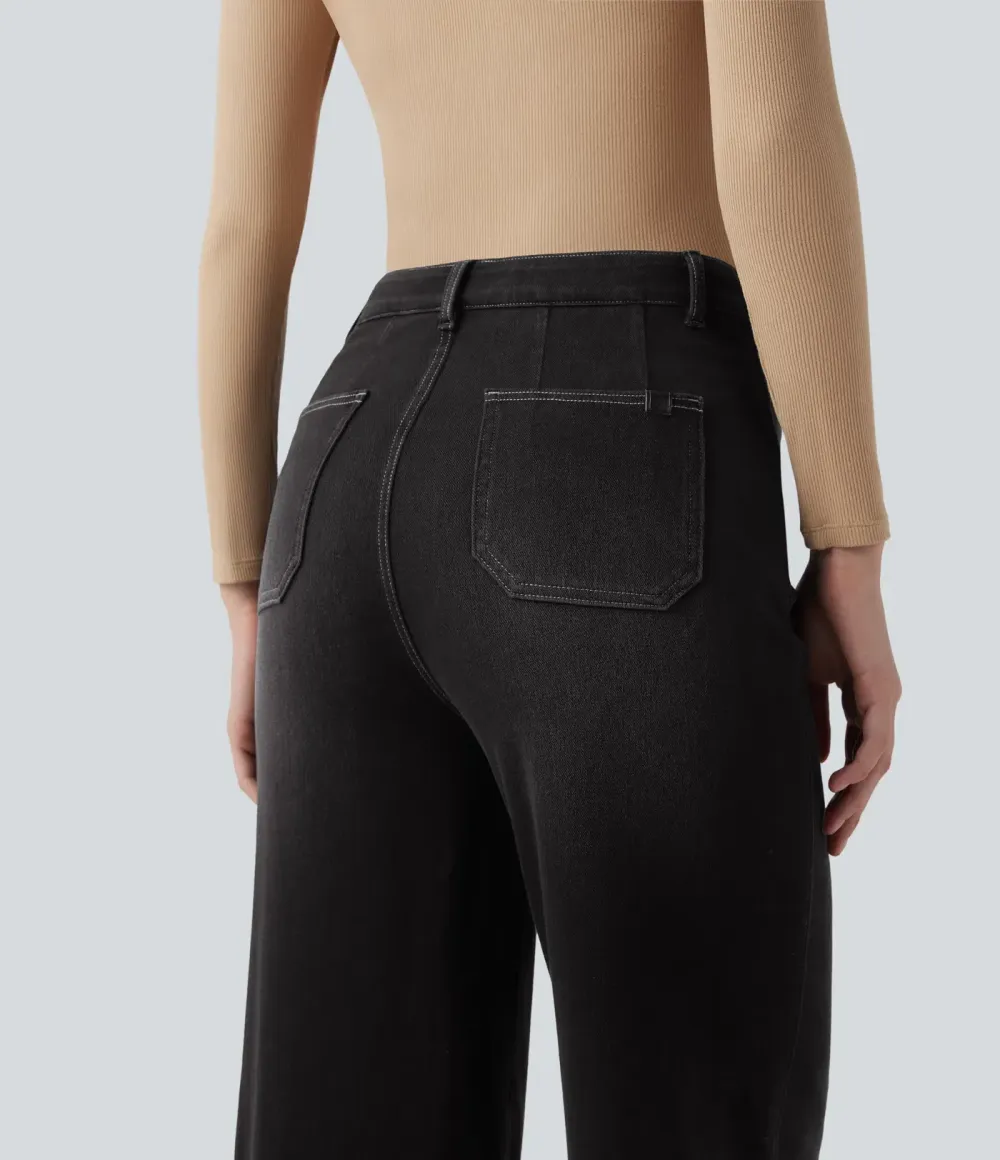 2026🔥  High Waisted Tummy Control Wide Leg Casual Jeans with Pockets
