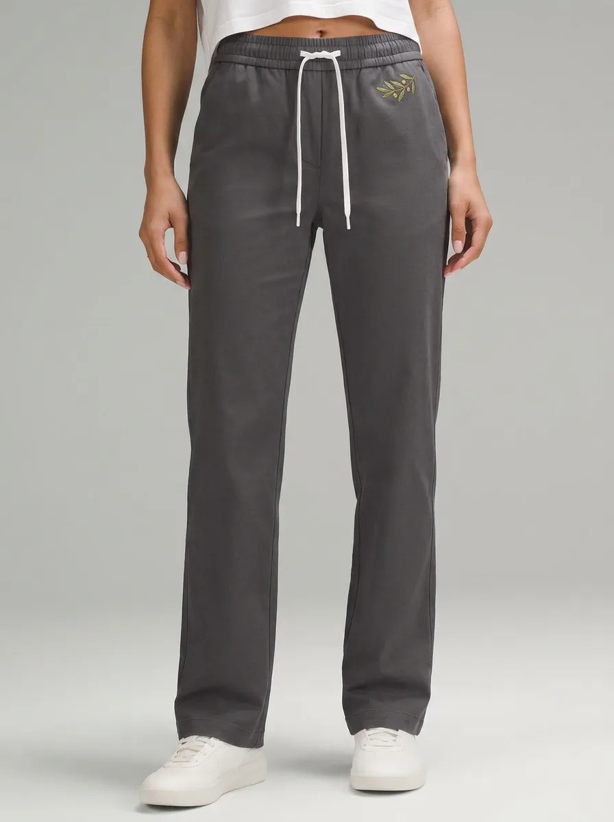 Women's Classic All Day Olive Branch Embroidered Mid Rise Straight Leg Pants