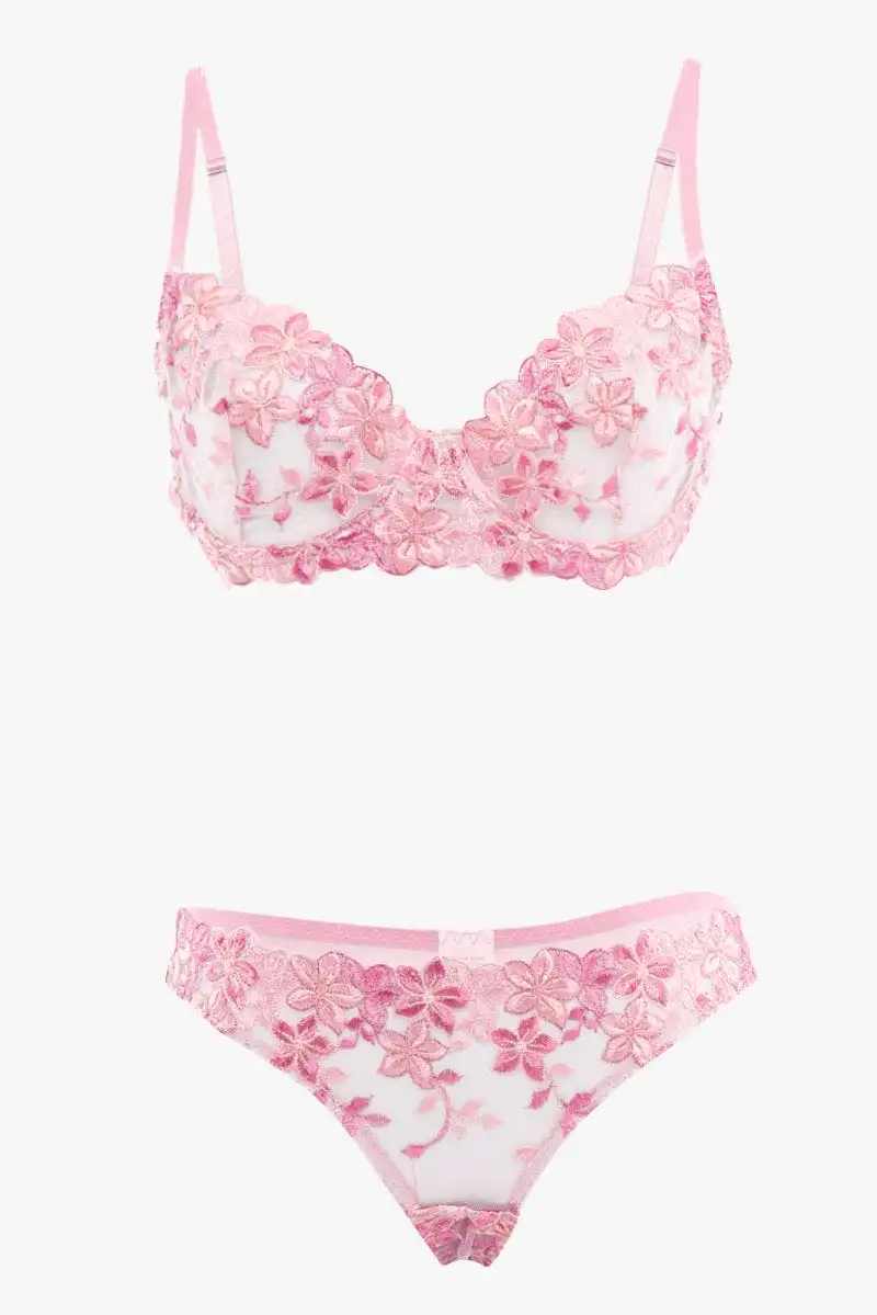 Detailed Floral Embroidery Lingerie Set