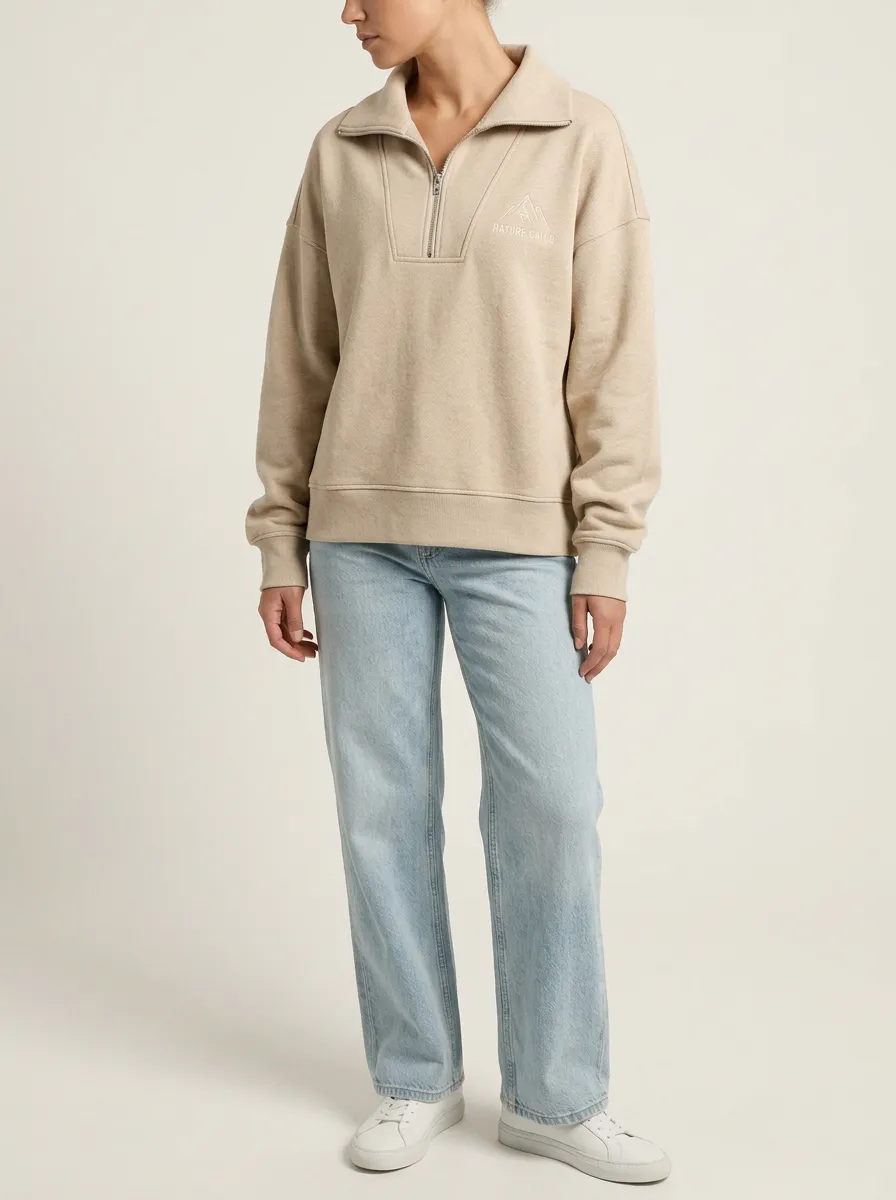 Women's Nature Lover Mountain Logo Printed Quarter Zip Sweatshirt