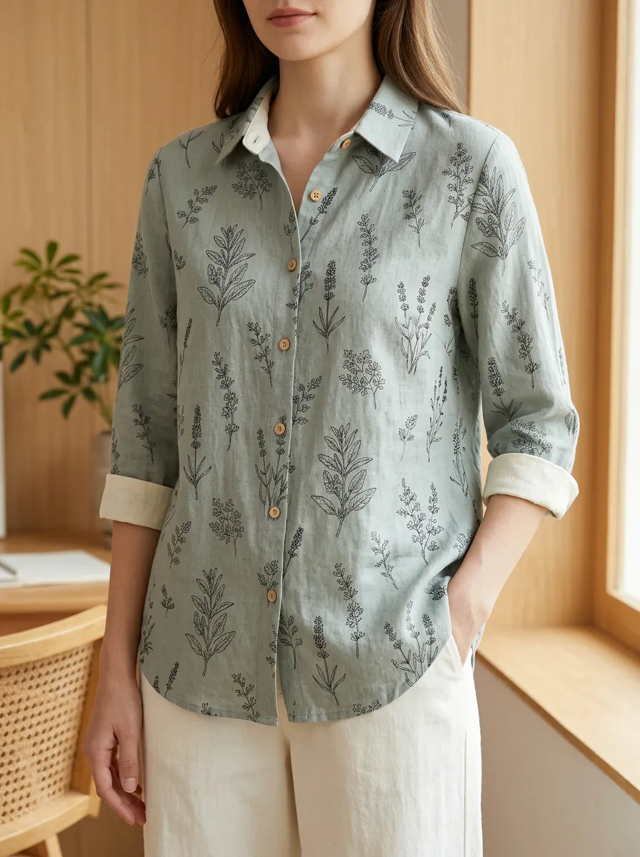 Women's Botanical Nature Lover Lavender Printed Shirt