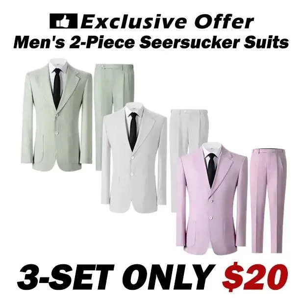 🔥Men's 2-Piece Seersucker Suits Classic Jacket & Trousers