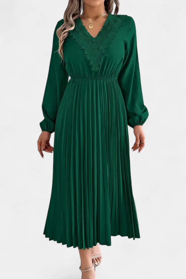 Pleated Lace Casual Dress