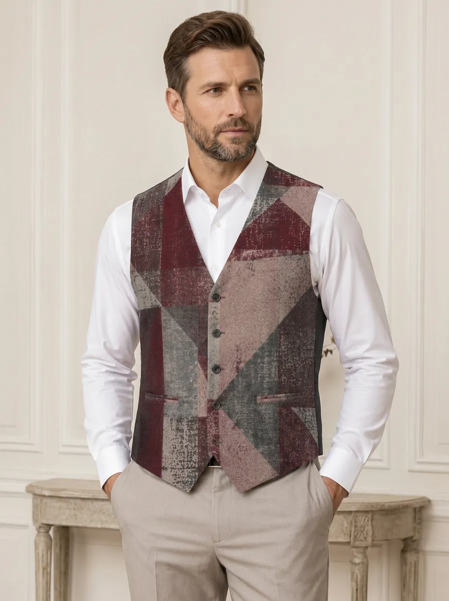 Men's Geometric Print Tailored Waistcoat with Geometric print on the front panels
