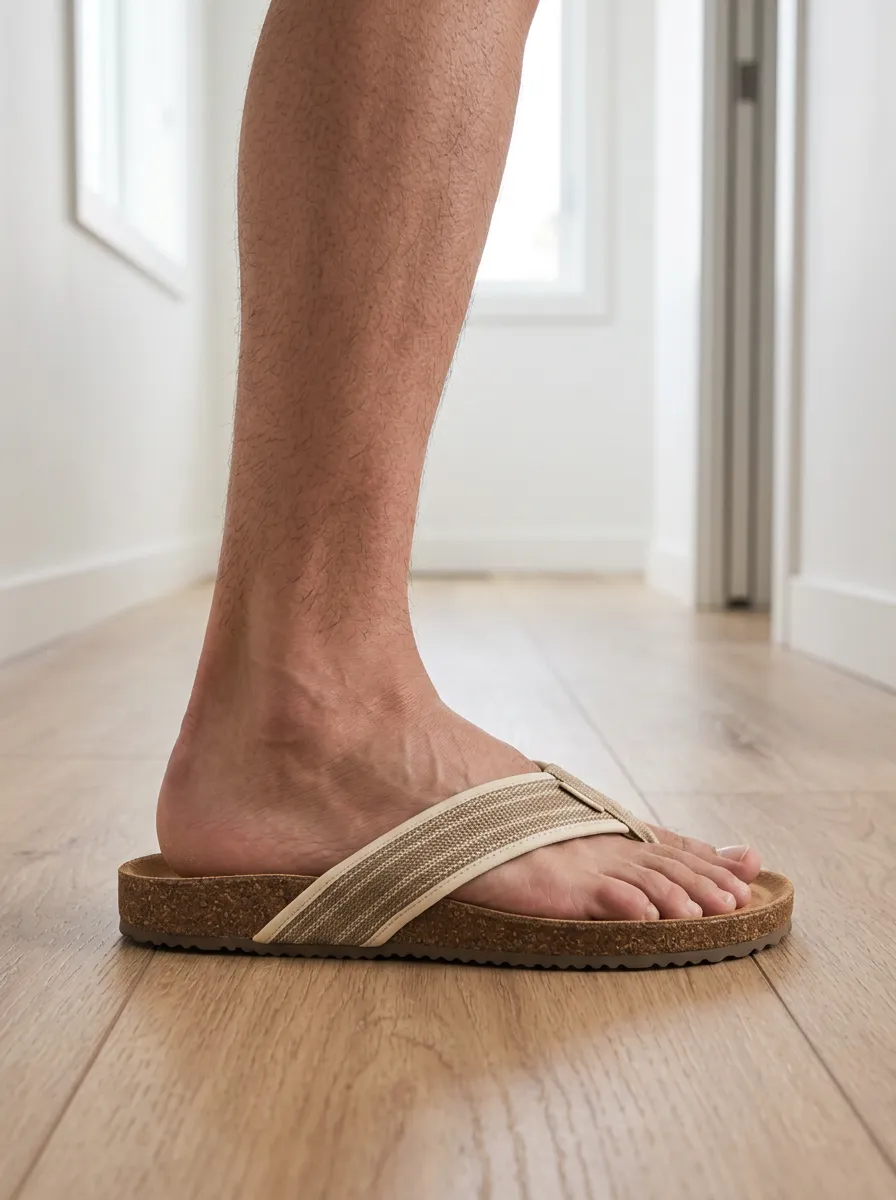 Men's Casual Beachwear Cork Sole Striped Printed Flip Flops