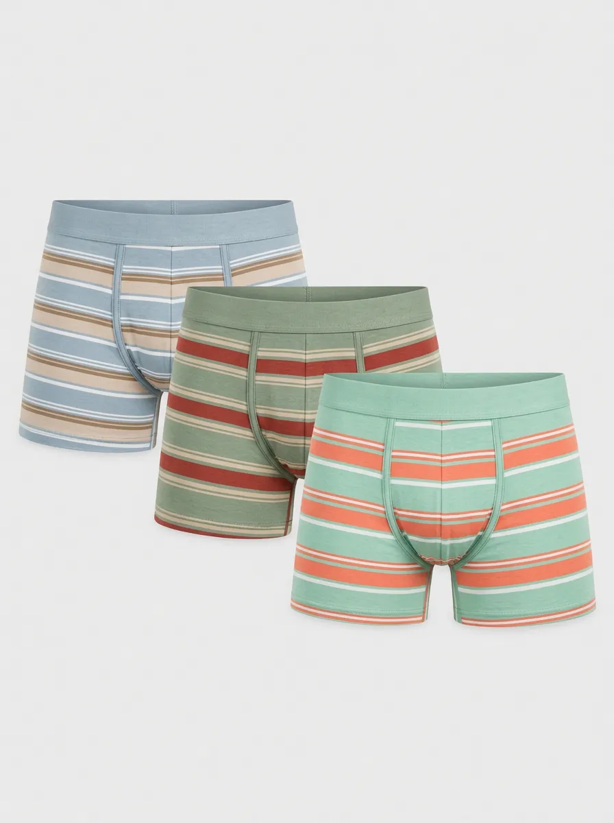 Men's Multi-Pack Striped Pattern Printed Boxer Briefs