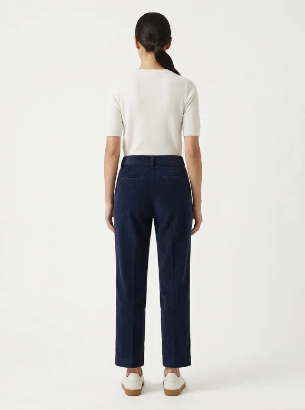 Women's Minimal-Embroidered Pleated Corduroy Straight-Leg Pants