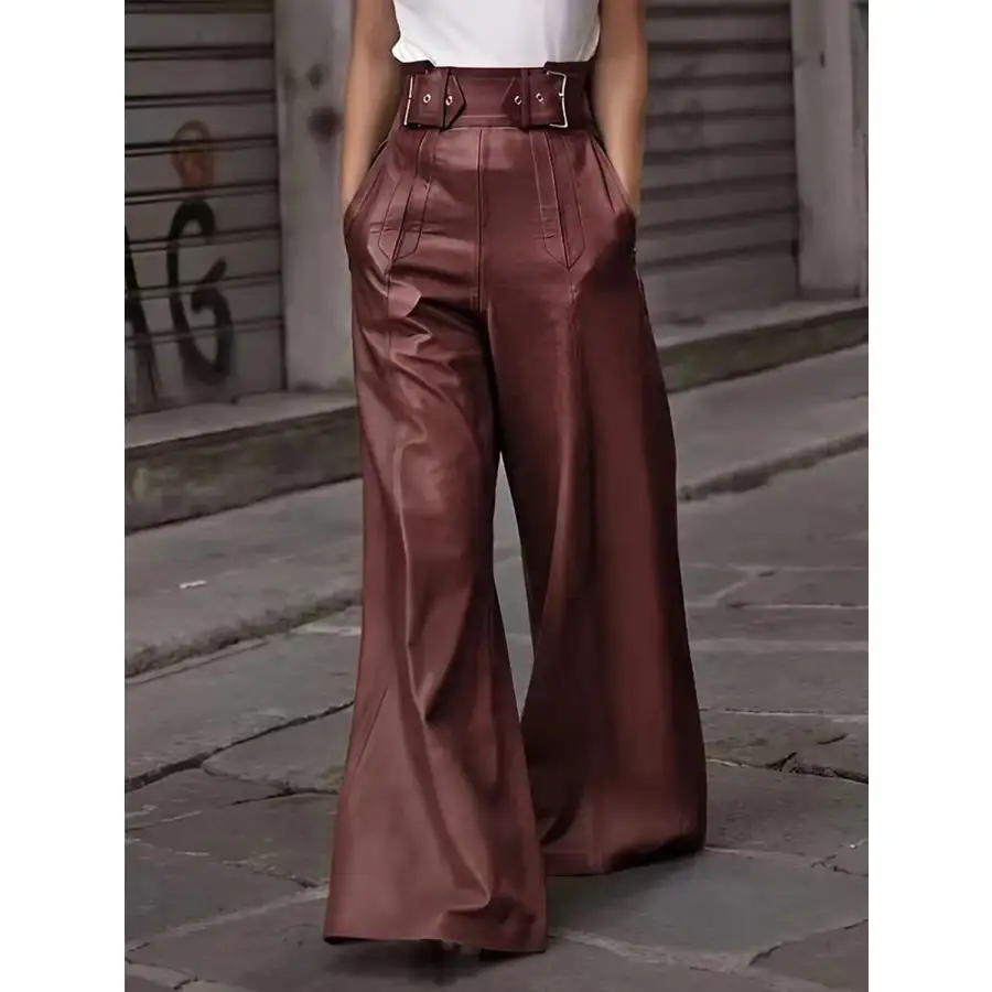 Half Elastic Waist Wide Leg Pants