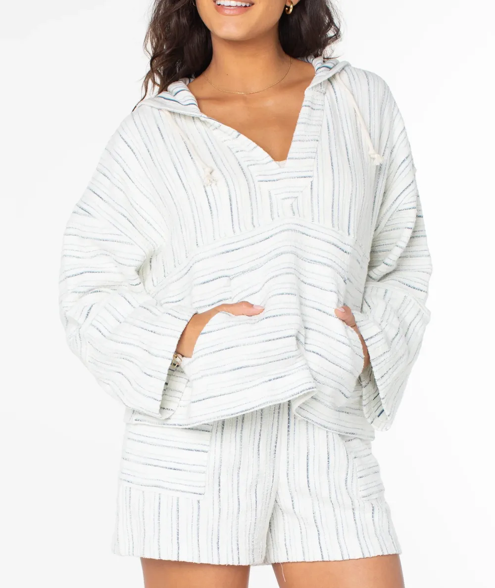 White Striped Oversized Crewneck Sweatshirt