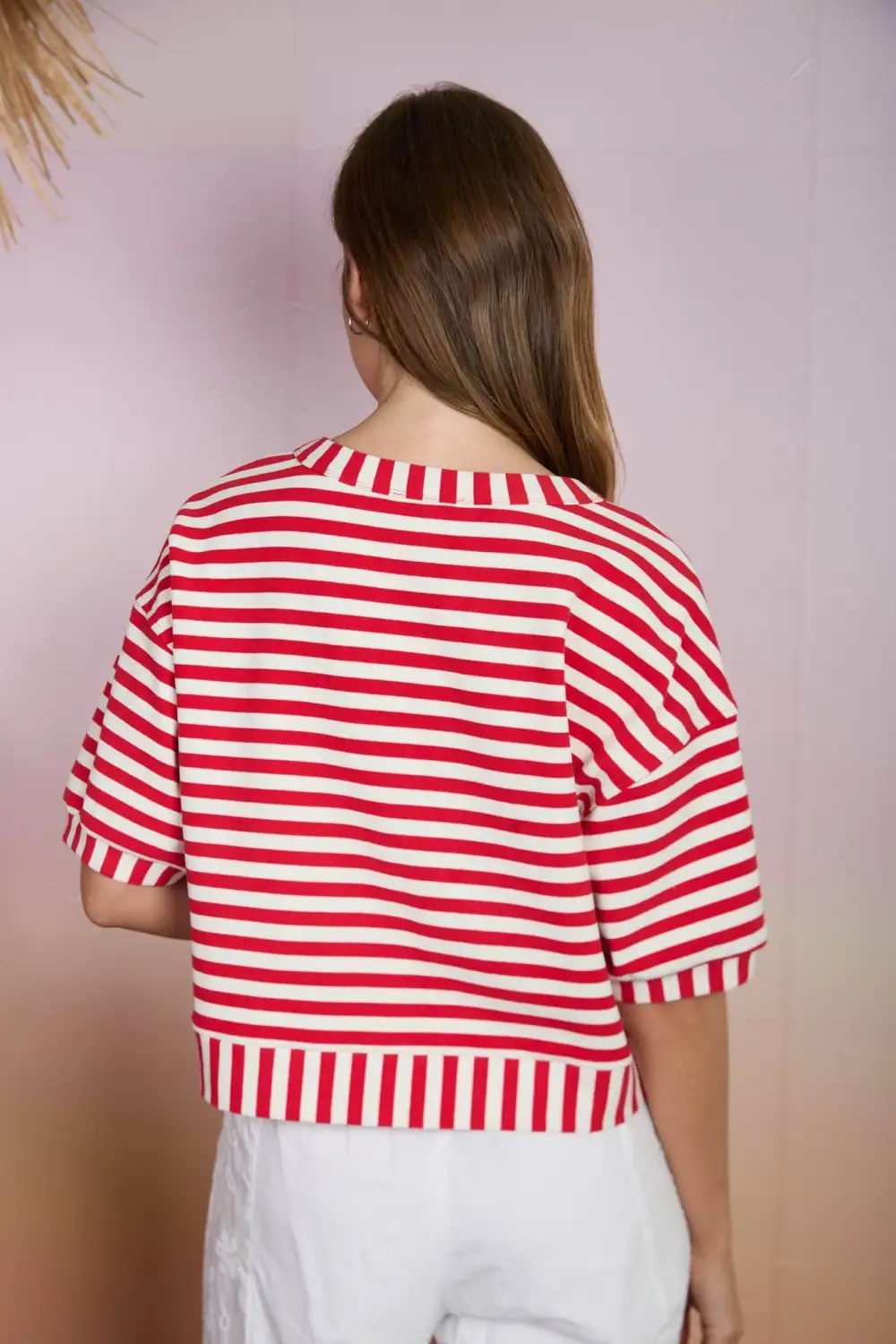 Relaxed Button Front Stripe Top